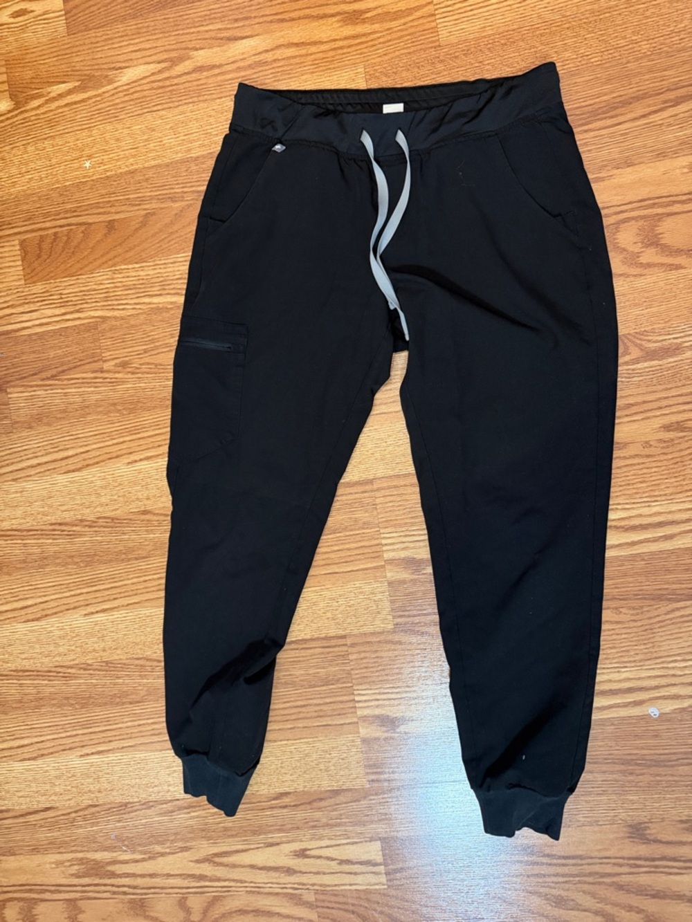 Women’s Black Jogger Scrub Pants with grey Drawstring and side zip pocket
